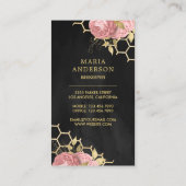 Charcoal Gold Foil Blush Pink Floral Honey Bee Visitekaartje (Achterkant)
