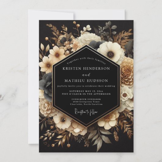 Charcoal Gold Nocturne Wedding Kaart (Voorkant)