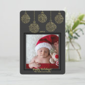 Charcoal Gold Ornamenten Modern Holiday Foto #2 Kaart (Staand voorkant)
