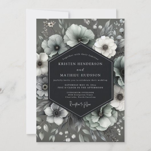 Charcoal Gothic Anemone Wedding Kaart (Voorkant)