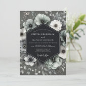Charcoal Gothic Anemone Wedding Kaart (Staand voorkant)