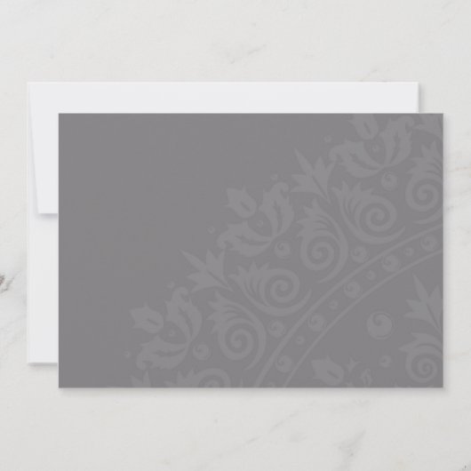 Charcoal Gray and Blue Damask Wedding Invitation Kaart (Achterkant)