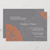 Charcoal Gray and Oranje Damask Wedding Invitation Kaart (Voorkant / Achterkant)