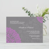 Charcoal Gray and Paars Damask Wedding Invitation Kaart (Staand voorkant)