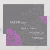 Charcoal Gray and Paars Damask Wedding Invitation Kaart (Voorkant / Achterkant)