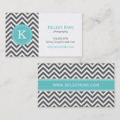 Charcoal Gray and Turquoise Chevron Monogram Visitekaartje (Voorkant / Achterkant)