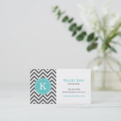 Charcoal Gray and Turquoise Chevron Monogram Visitekaartje (Staand voorkant)
