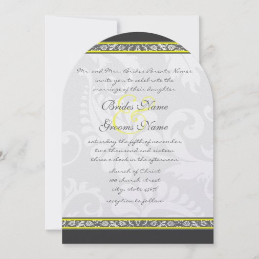 Charcoal Gray and Yellow Wedding Invitations Kaart (Voorkant)