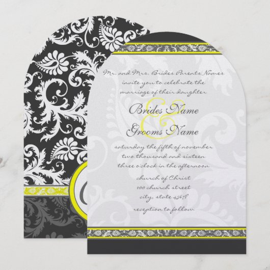 Charcoal Gray and Yellow Wedding Invitations Kaart (Voorkant / Achterkant)