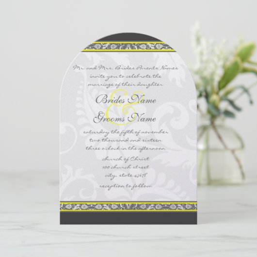 Charcoal Gray and Yellow Wedding Invitations Kaart (Staand voorkant)