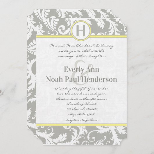Charcoal Gray and Yellow Wedding Invitations Kaart (Voorkant / Achterkant)