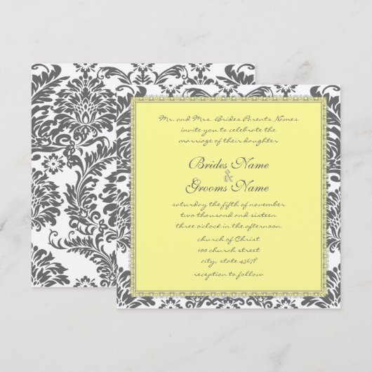 Charcoal Gray and Yellow Wedding Invitations Kaart (Voorkant / Achterkant)