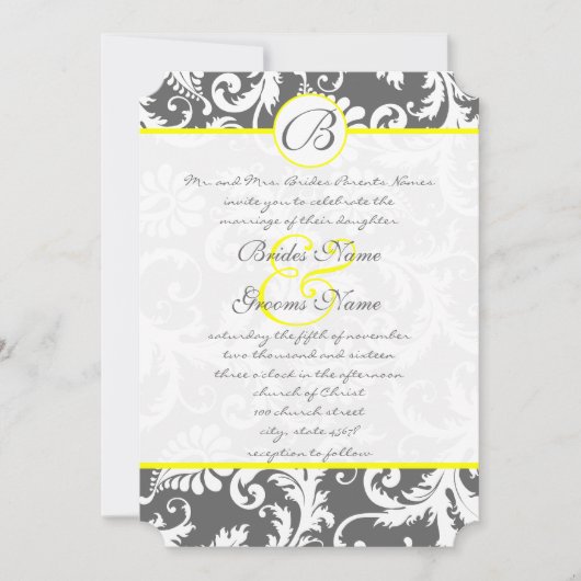 Charcoal Gray and Yellow Wedding Invitations Kaart (Voorkant)