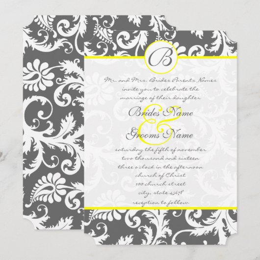Charcoal Gray and Yellow Wedding Invitations Kaart (Voorkant / Achterkant)