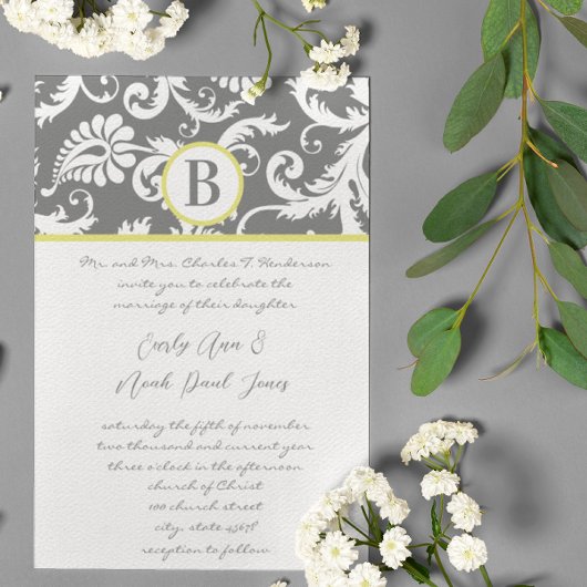 Charcoal Gray and Yellow Wedding Invitations Kaart