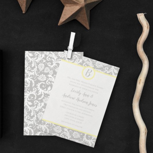 Charcoal Gray and Yellow Wedding Invitations Kaart