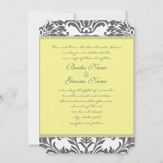 Charcoal Gray and Yellow Wedding Invitations Kaart (Voorkant)