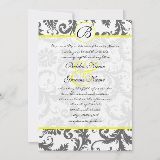 Charcoal Gray and Yellow Wedding Invitations Kaart (Voorkant)