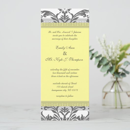 Charcoal Gray and Yellow Wedding Invitations Kaart (Staand voorkant)