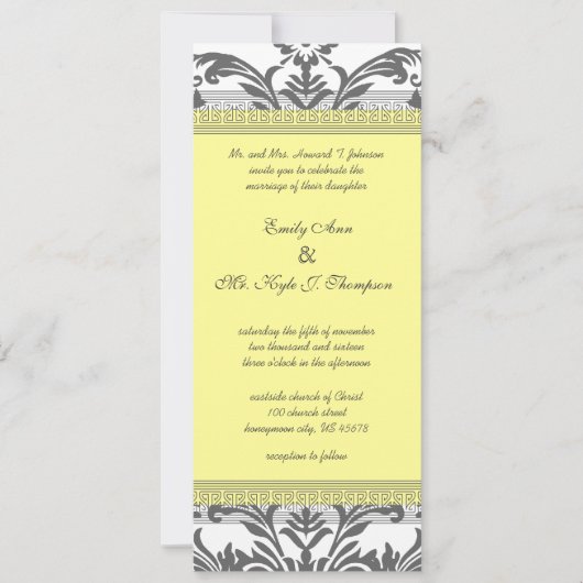 Charcoal Gray and Yellow Wedding Invitations Kaart (Voorkant)