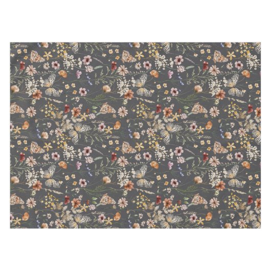 Charcoal Gray Boho Wildflowers Tafelkleed (Voorkant (Horizontaal))