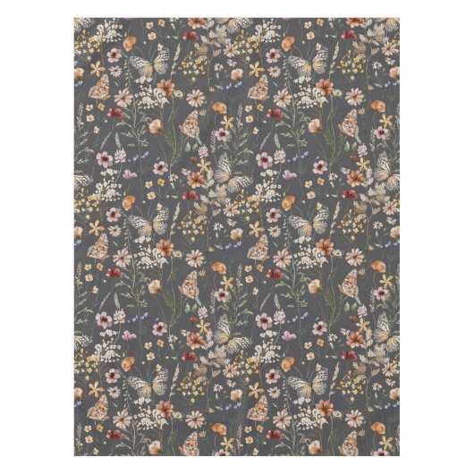 Charcoal Gray Boho Wildflowers Tafelkleed (Voorkant)