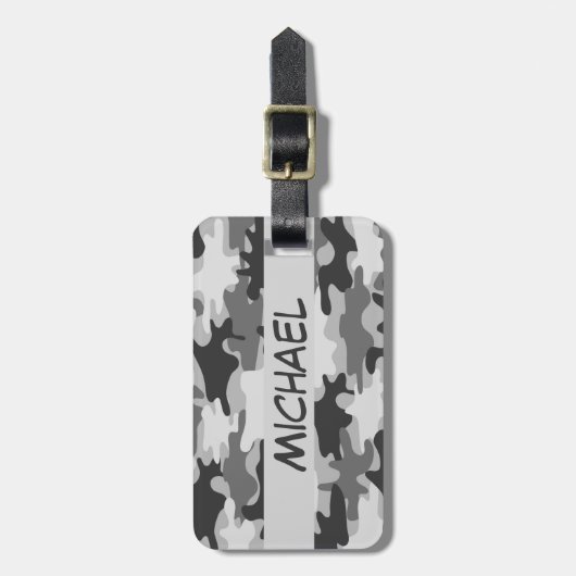 Charcoal Gray Camo Camouflage Name Persoonlijk Bagagelabel (Voorkant verticaal)