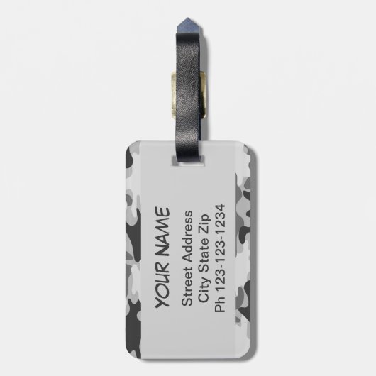 Charcoal Gray Camo Camouflage Name Persoonlijk Bagagelabel (Achterkant verticaal)