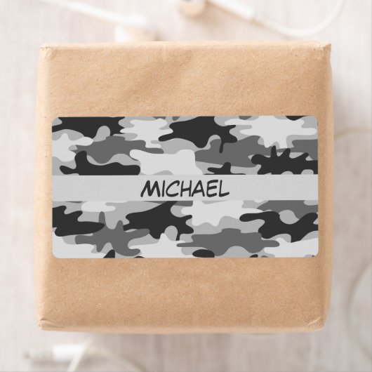 Charcoal Gray Camo Camouflage Name Persoonlijk Etiket (Insitu)