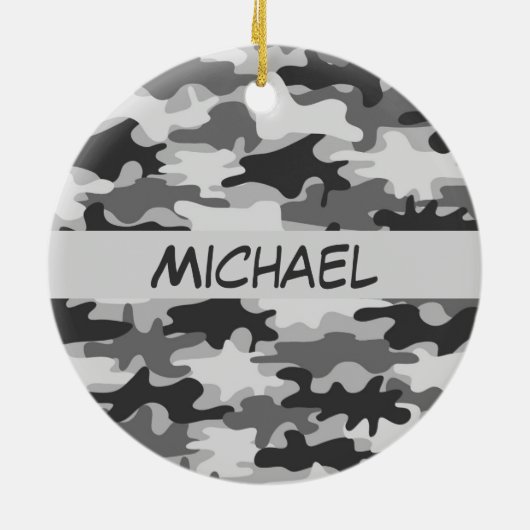 Charcoal Gray Camo Camouflage Name Persoonlijk Keramisch Ornament (Achterkant)