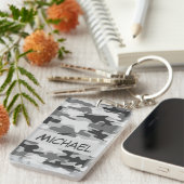 Charcoal Gray Camo Camouflage Name Persoonlijk Sleutelhanger (Voorkant Rechts)