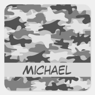 Charcoal Gray Camo Camouflage Name Persoonlijk Vierkante Sticker