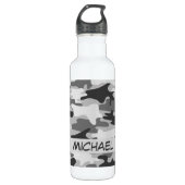 Charcoal Gray Camo Camouflage Name Persoonlijk Waterfles (Voorkant)