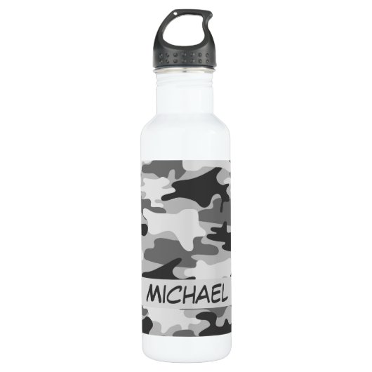 Charcoal Gray Camo Camouflage Name Persoonlijk Waterfles (Voorkant)