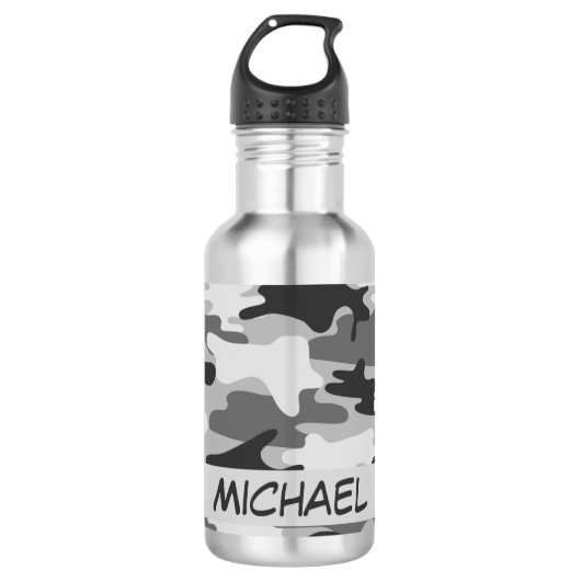 Charcoal Gray Camo Camouflage Name Persoonlijk Waterfles (Voorkant)