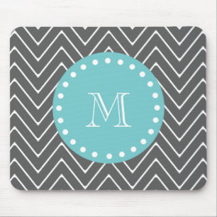 Charcoal Gray Chevron Pattern Blauwgroen monogra Muismat