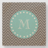 Charcoal Gray Chevron Pattern | Blauwgroen monogra Stenen Onderzetter (Voorkant)