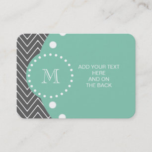 Charcoal Gray Chevron Pattern   Mint Green Monogra Visitekaartje