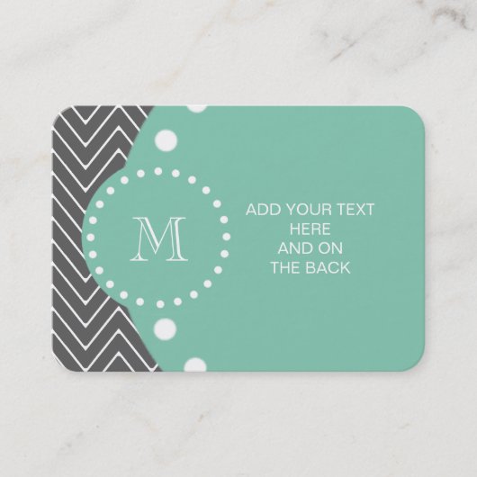 Charcoal Gray Chevron Pattern | Mint Green Monogra Visitekaartje (Voorkant)
