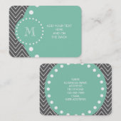 Charcoal Gray Chevron Pattern | Mint Green Monogra Visitekaartje (Voorkant / Achterkant)