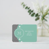 Charcoal Gray Chevron Pattern | Mint Green Monogra Visitekaartje (Staand voorkant)