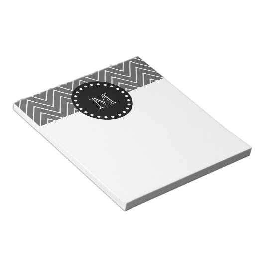 Charcoal Gray Chevron Pattern | Zwart monogram Notitieblok (Schuin)