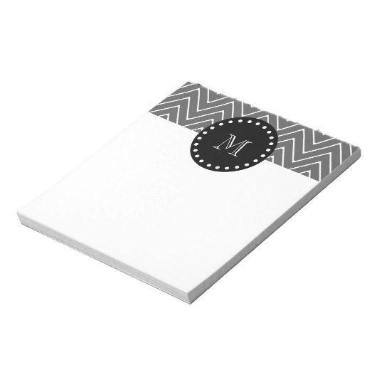 Charcoal Gray Chevron Pattern | Zwart monogram Notitieblok (Linkerzijde)