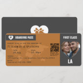 Charcoal Gray & Copper Boarding Pass Wedding Kaart (Voorkant / Achterkant)
