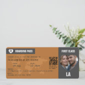 Charcoal Gray & Copper Boarding Pass Wedding Kaart (Staand voorkant)