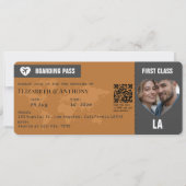 Charcoal Gray & Copper Boarding Pass Wedding Kaart (Voorkant)