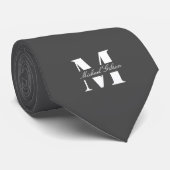 Charcoal Gray | Custom Monogram Wedding Groomsmen Stropdas (Opgerold)