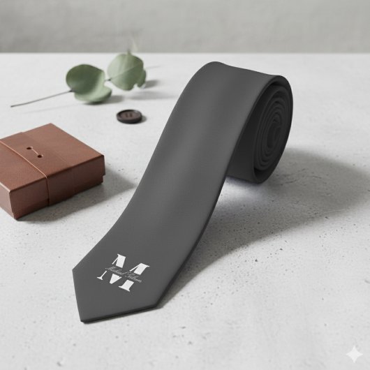 Charcoal Gray | Custom Monogram Wedding Groomsmen Stropdas