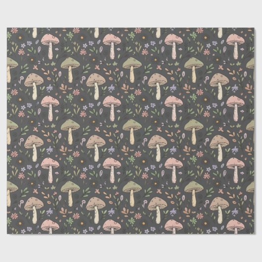 Charcoal Gray Earthy Fungi Seamless Pattern Cadeaupapier (Vlak)