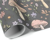 Charcoal Gray Earthy Fungi Seamless Pattern Cadeaupapier (Rol Hoek)